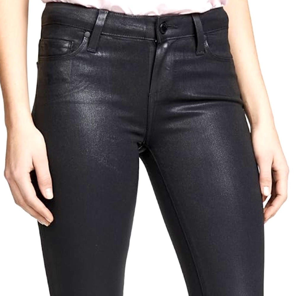 Paige Verdugo Leather Look Jeans Fog Luxe Coating Black 27 Skinny European Chic